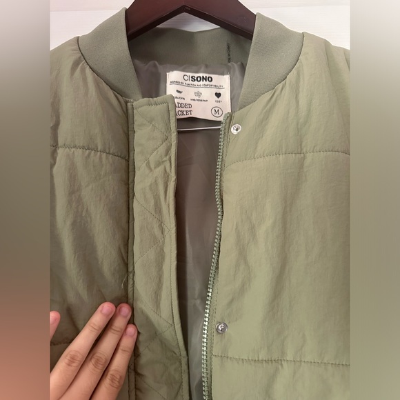 NWOT CISONO Quilted Bomber Sage Green Puffer Jack Womens Medium - Picture 6 of 10